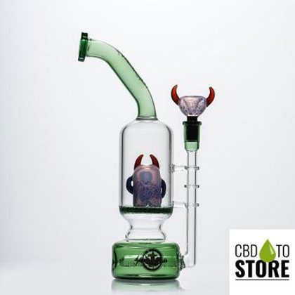 Shadow Glass Water Pipe Crossed Eyes Creature Design Bent Neck Honeycomb Perc + Inline Perc - 600 Grams - 11.5 Inches - Assorted Colors [SGE-059] (MSRP $90.00)