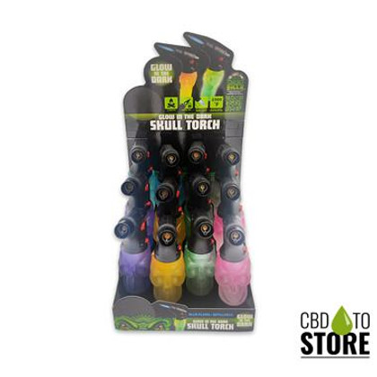 Smokezilla Glow in The Dark Skull Torch Lighter - Assorted Colors - Display of 12 [25093] (MSRP $5.99 Each)
