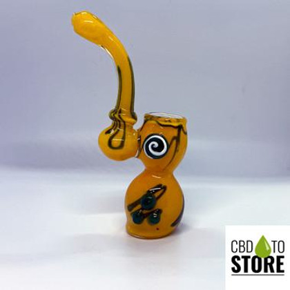 Glass Hand Water Pipe Frit Color Button Bubbler - 175 Grams - 7.5 Inches [B601] (MSRP $25.00)