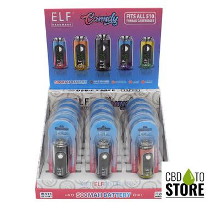 ELF Hardware Canndy 500mAh VV 510 Cartridge Device Battery With LED Screen & USB Cable - Assorted Colors - Display of 15 (MSRP $14.99 Each)