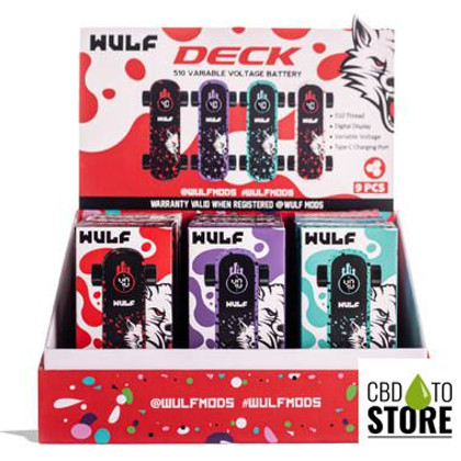 Wulf Mods Deck Skateboard 500mAh 510 Preheat VV Battery - Assorted Colors - Display of 9 (MSRP $29.99 Each)