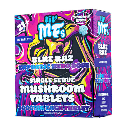 LIL' MFs Hero Dose Mushroom Extract Tablets 2000MG - 1ct Pack - Display of 25 Packs - Blue Raz