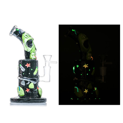 Shadow Glass Cartoon Toys Theme Bent Neck Glow In The Dark Water Pipe - 500 Grams - 10 Inches - Assorted Colors [SGE-180]