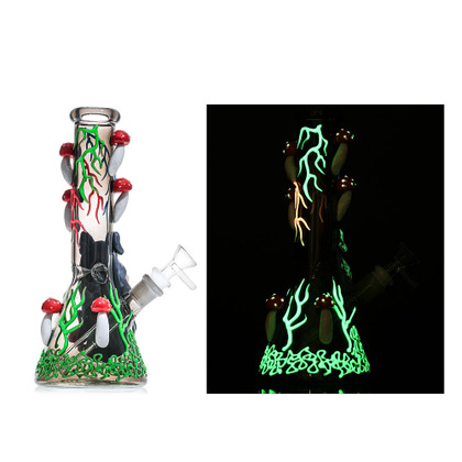Shadow Glass Monster Character With Mushrooms Glow In The Dark Water Pipe - 440 Grams - 10 Inches - Assorted Colors [SGE-202]