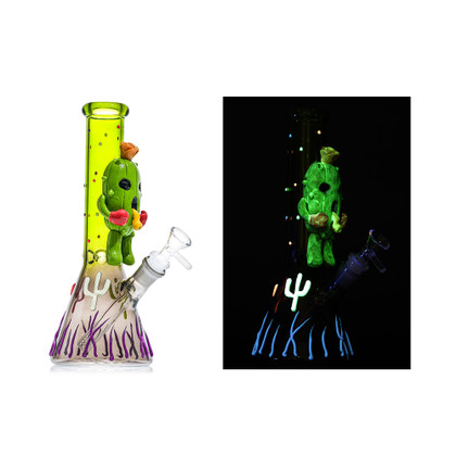Shadow Glass Cactus Monster Theme Beaker Base Glow In The Dark Water Pipe - 460 Grams - 10 Inches - Assorted Colors [SGE-206]