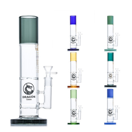 Dragon Glass Straight Tube Bong Water Pipe With Inline Perc & Thick Base - 588 Grams - 11 Inches - Assorted Colors [DGD-157]