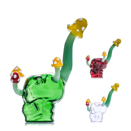 Dragon Glass Toadstool Mushroom Skull Compact Water Pipe - 152 Grams - 6.5 Inches - Assorted Colors [DGE-471]
