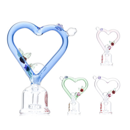 Dragon Glass Floral Heart Compact Water Pipe - 163 Grams - 7 Inches - Assorted Colors [DGE-481]