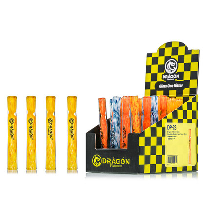 Dragon Platinum Glass One Hitter Chillum Hand Pipe - 105MM - Assorted Colors - Display of 24 [DP-23]