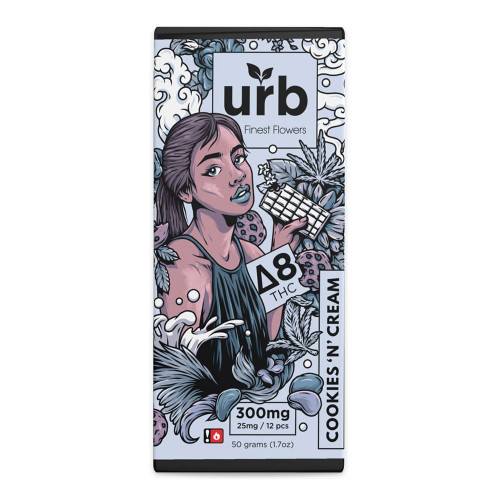 Urb 300MG Delta 8 THC Chocolate Bar Pack of 8 - Cookies N Cream