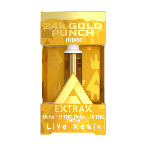 EXTRAX 2G Delta 11 THC + Delta 10 THC + THC-H Live Resin Vape Cartridge 2ML - Display of 6 - 24K Gold Punch (Hybrid)