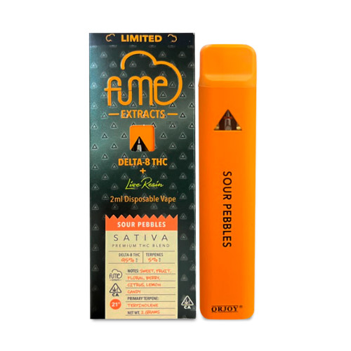Fume Extracts Limited Delta-8 THC + Live Resin Disposable Vape Pen 2ML - Display of 5 - Sour Pebbles (Sativa)