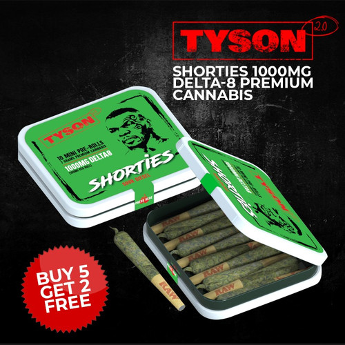 TYSON 2.0 Shorties 1000MG Delta-8 Premium Cannabis Mini 7 Gram Pre-Rolls - Pack of 10