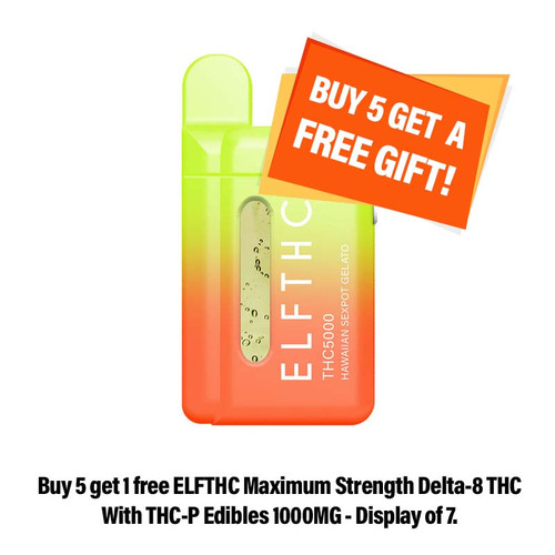 ELFTHC Telerin Blend D8 + D10 + D11 + THCP 380mAh Rechargeable Vape Disposable 5000MG THC - Display of 5 - Hawaiian Sexpot Gelato (Hybrid/Sativa)