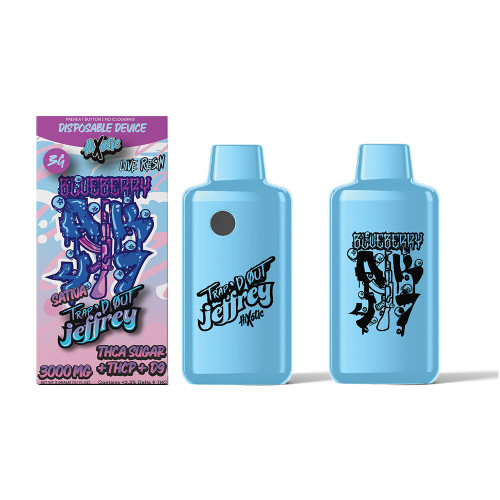 Trap'd Out Jeffrey Live Resin Delta THCA Sugar + THCP + D9 Disposable Vape Device 3G By HiXotic - Display of 5 Blueberry AK47 Sativa Trap'd Out Jeffrey Live Resin Delta THCA Sugar + THCP + D9 Disposable Vape Device 3G By HiXotic - Display of 5 Blueberry AK47 Sativa