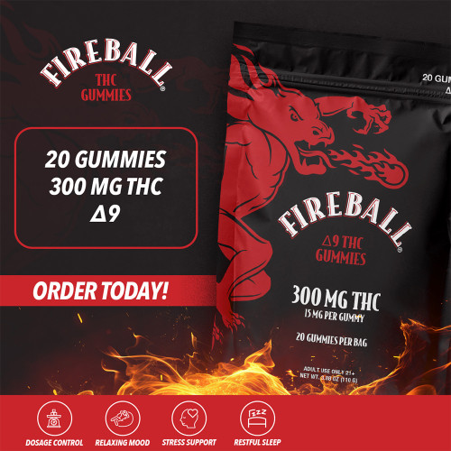 Fireball Delta 9 THC Gummies 300MG - 20ct Per Pack - Display of 10 Packs