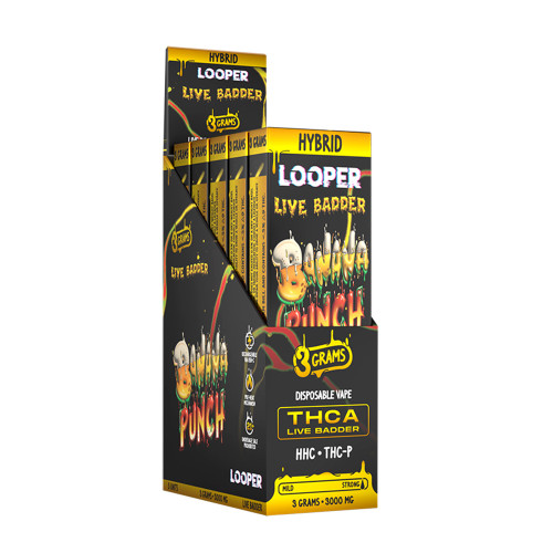 Looper Live Badder Delta THCA + HHC + THC-P Disposable Device 3G - Display of 5 - Banana Punch (Hybrid) Looper Live Badder Delta THCA + HHC + THC-P Disposable Device 3G - Display of 5 - Banana Punch (Hybrid)