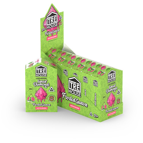 TRE House Delta Liquid Diamonds + Live Rosin Disposable Vape Device 3.5G - Display of 6 - Frosted Guava (Sativa) TRE House Delta Liquid Diamonds + Live Rosin Disposable Vape Device 3.5G - Display of 6 - Frosted Guava (Sativa)