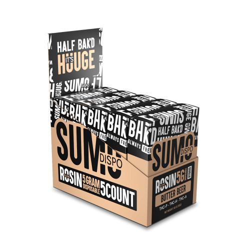 Half Bak'd Sumo Rosin Blend Delta THC-P + THC-H + THC-A Disposable Device 5G With LED Screen - Display of 5 - Butter Beer (Hybrid)