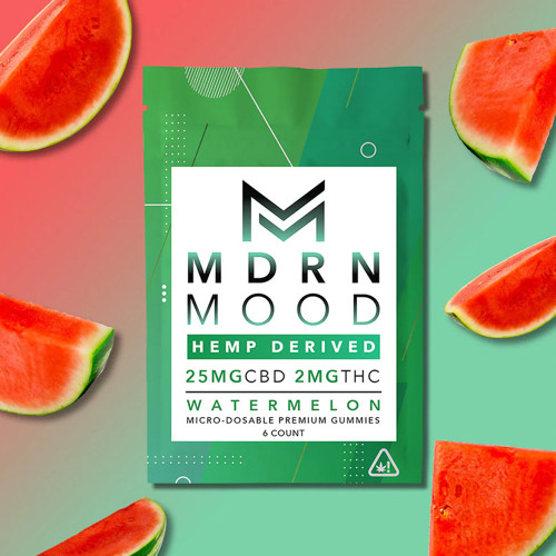 MDRN Mood Hemp Derived Delta THC + CBD Micro-Dosable Premium Gummies 162MG - 6ct Pouch - Display of 15 Pouches - Watermelon