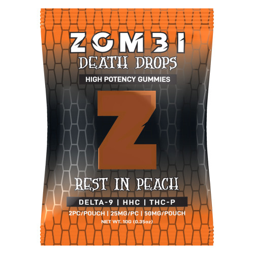 Zombi Z Delta-9 + HHC + THC-P High Potency Gummies 1500MG - 2ct Pack - Display of 30 Packs - Rest In Peach