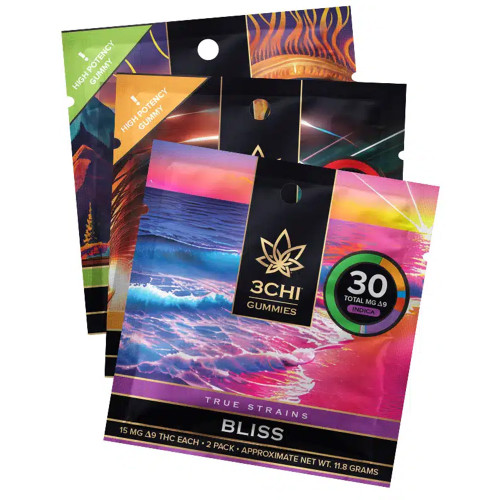3CHI True Strains Delta 9 + D8 Hemp-Derived Gummies 30MG - Pack of 2 - Display of 25 Packs