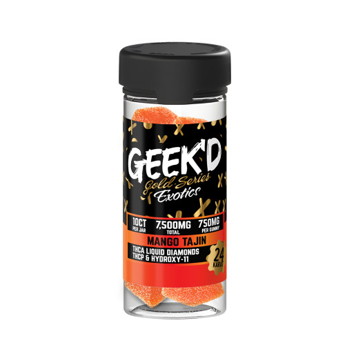 Geek'd 24 Karat Gold Series Exotics Delta THCA Liquid Diamonds + THCP + Hydroxy-11 Gummies 7500MG - Mango Tajin