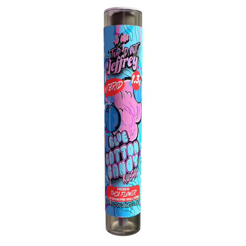 Trap'd Out Jeffrey Premium THCA Flower Pre-Roll Cones 1.3G By HiXotic - 1ct Tube - Display of 20 Tubes - Blue Cotton Candy Kush (Hybrid) Trap'd Out Jeffrey Premium THCA Flower Pre-Roll Cones 1.3G By HiXotic - 1ct Tube - Display of 20 Tubes - Blue Cotton Candy Kush (Hybrid)