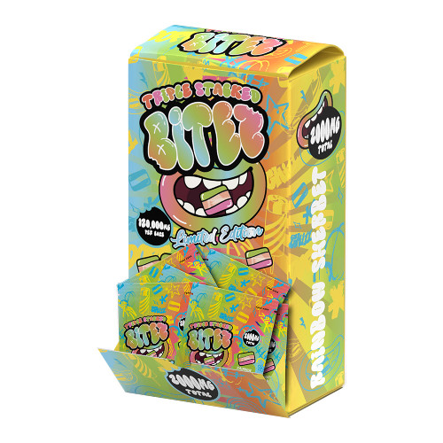 Triple Stacked BITEZ D8 + D9 + THCP Gummies 120000MG - 2ct Pack - Display of 60 Packs - Rainbow Sherbet (Limited Edition) Triple Stacked BITEZ D8 + D9 + THCP Gummies 120000MG - 2ct Pack - Display of 60 Packs - Rainbow Sherbet (Limited Edition)