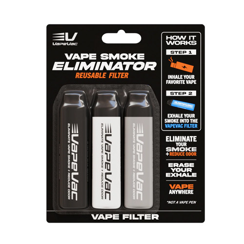 VapeVac Eliminate Vape Smoke + Reduce Odor Filter - Assorted Colors - 3ct Pack - Display of 10 Packs VapeVac Eliminate Vape Smoke + Reduce Odor Filter - Assorted Colors - 3ct Pack - Display of 10 Packs