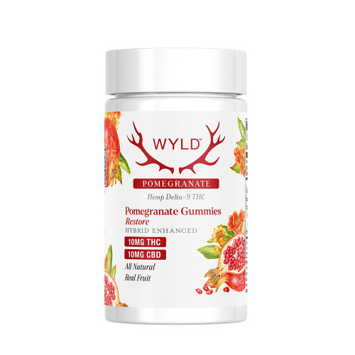 WYLD Delta-9 THC + CBD 1:1 Hemp Gummies 600MG - 30ct Jar - Pomegranate - Restore (Hybrid)