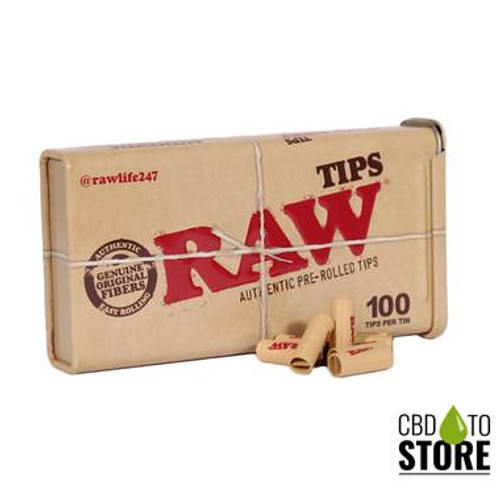 RAW Tips - Natural Slow Burning Pre-Rolled Tips - Display of 6 Tins / 100 Tips Per Tin (MSRP $7.50 Each)