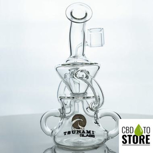 Tsunami Glass Water Pipe Sprinkler Recycler With Diffused Downstem - 315 Grams - 7.5 Inches (MSRP $90.00)