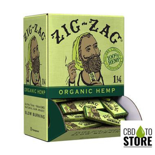 Zig-Zag Slow Burning Organic Hemp Rolling Papers - 1 1/4 Size - Booklet of 32 - Display of 48 Booklets (MSRP $2.49 Each)