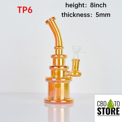 Glass Water Pipe Flat Base Tower Design With Bent Neck & Fixed Downstem - 195 Grams - 7.80 Inches - Assorted Colors [TP6] (MSRP $32.00)