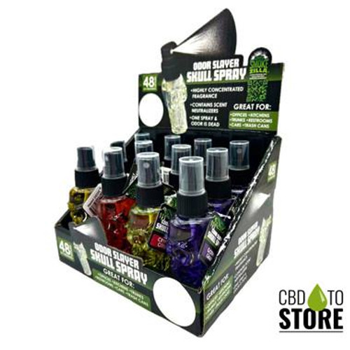 Smokezilla Air Freshener Odor Slayer Skull Smoke Eater Spray - Assorted Scents - Display of 12 [24350] (MSRP $4.99 Each)