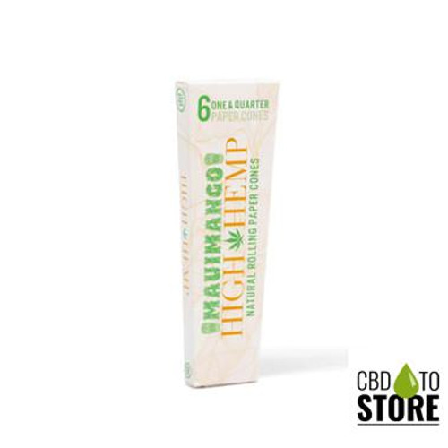 High Hemp 1 1/4 Size Natural Rolling Paper Cones - Pack of 6 - Display of 20 Packs (MSRP $3.99 Each)