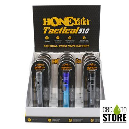 HoneyStick Tactical 650mAh 510 Device Pen Battery With Advanced Variable Voltage Control - Assorted Colors - Display of 15 (MSRP $25.00 Each)