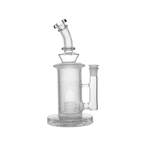 Glass Sandblasted Water Pipe Thick Base With Seed Of Life Perc - 450 Grams - 8.6 Inches - Assorted Colors [GODEN11]