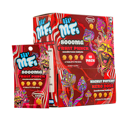 LIL' MFs Hero Dose Mushroom Extract Tablets 8000MG - 4ct Pack - Display of 10 Packs - Fruit Punch