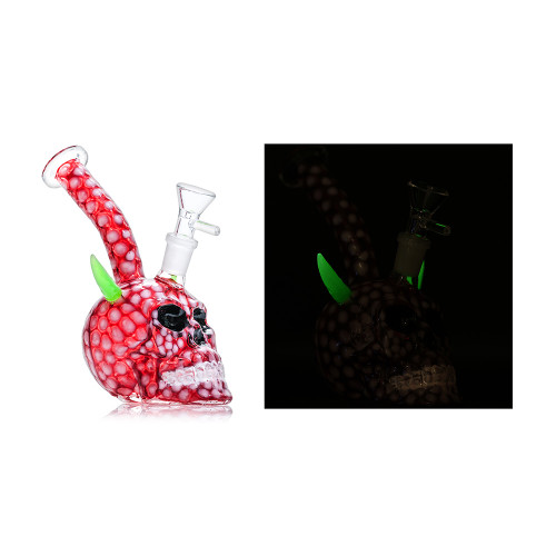 Dragon Glass Skull With Horns Glow In The Dark Compact Water Pipe - 220 Grams - 6 Inches - Assorted Colors [DGE-458]
