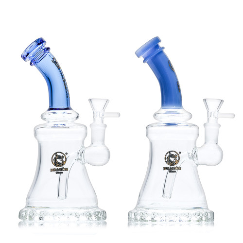 Dragon Glass Bell Shape Hand Water Pipe With Bent Neck & Inline Perc - 320 Grams - 8 Inches - Assorted Colors [DGE-467]