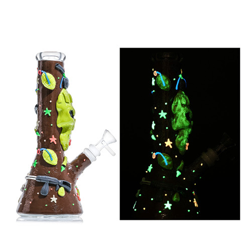 Dragon Glass Cartoon Toys Theme Beaker Base Glow In The Dark Water Pipe - 530 Grams - 10 Inches - Assorted Colors [DGE-477]