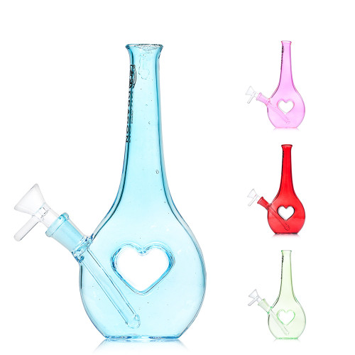Dragon Glass Straight Tube Heart Vase Water Pipe With Downstem - 215 Grams - 8.5 Inches - Assorted Colors [DGE-480]
