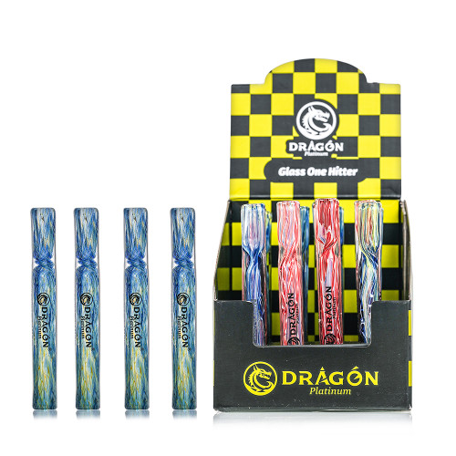 Dragon Platinum Glass One Hitter Chillum Hand Pipe - 105MM - Assorted Colors - Display of 24 [DP-20]