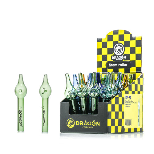 Dragon Platinum Stem Roller Hand Pipe - 105MM - Assorted Colors - Display of 24 [DP-24]