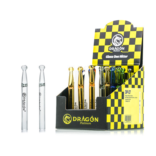 Dragon Platinum Glass One Hitter Chillum Hand Pipe - 105MM - Assorted Colors - Display of 24 [DP-27]