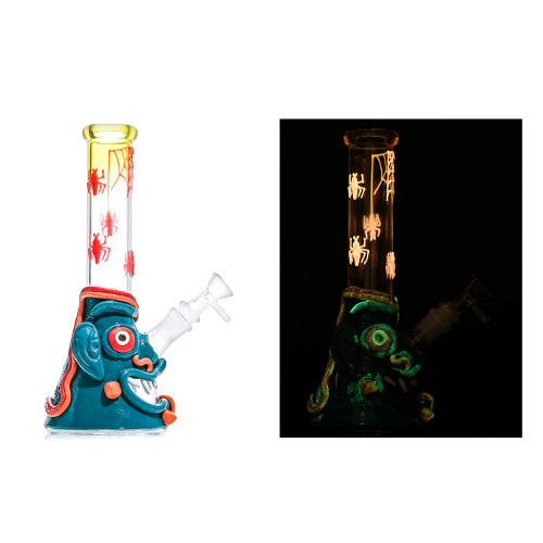Shadow Glass Monster Theme Beaker Base Glow In The Dark Water Pipe - 440 Grams - 10 Inches - Assorted Colors [SGE-204]