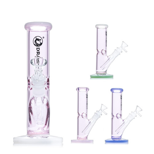 Dragon Glass Straight Tube Bong Water Pipe With Ice Catcher & Diffused Downstem - 315 Grams - 9 Inches - Assorted Colors [DGE-485]