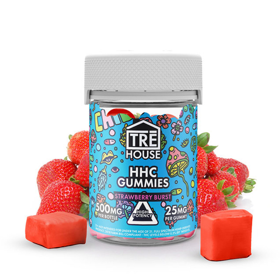 TRE House 500MG High Potency HHC Infused Gummies 20ct Jar Display